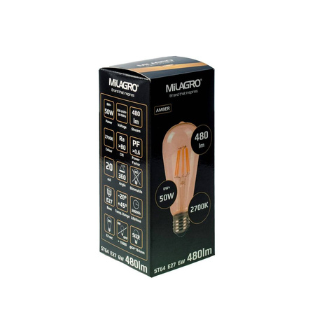 Żarówka FILAMENT  LED E27 6W ciepła 3000K ST64 łezka GOLD