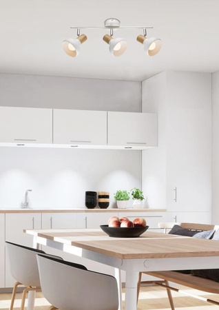 Lampa sufitowa PUERTO listwa 93-62673 biała/drewno 3xE14