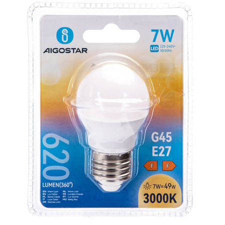 Żarówka LED E27 7W ciepła 3000K kulka G45