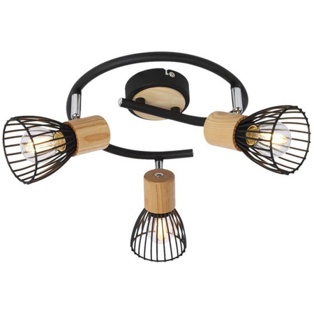 ANTICA LAMPA SUFITOWA SPIRALA 3 X MAX 25W E14 CZARNY + DREWNO