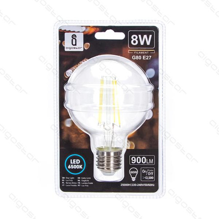 Żarówka LED kulka Filament E27 8W  G80 zimna 6500K