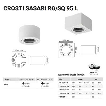 Oprawa sufitowa spot tuba natynkowa CROSTI SASARI RO 95 L biały śr. 16cm