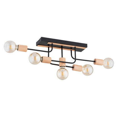 Lampa sufitowa ALFA GOISA DREWNIANA & CZARNA 5xE27 79cm | 63334