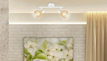 Lampa sufitowa ATARRI listwa 2xE14 biały/drewno 92-68088