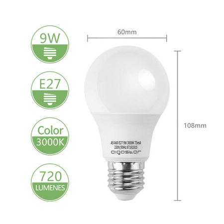 Żarówka LED E27 9W ciepła 3000K A60