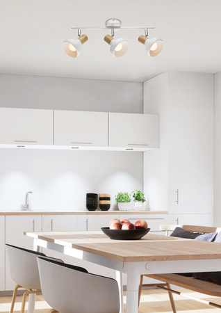 Lampa sufitowa PUERTO listwa 93-62673 biała/drewno 3xE14