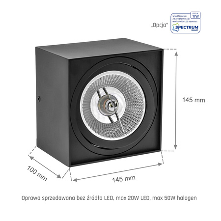 Oprawa LED natynkowa CHLOE AR 111 regulacja kąta 14x14cm | czarny