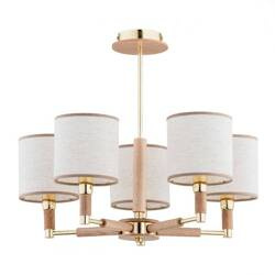 Klasyczny żyrandol drewniany KAMIRA 5xE14 wys. 49cm | drewno złoty