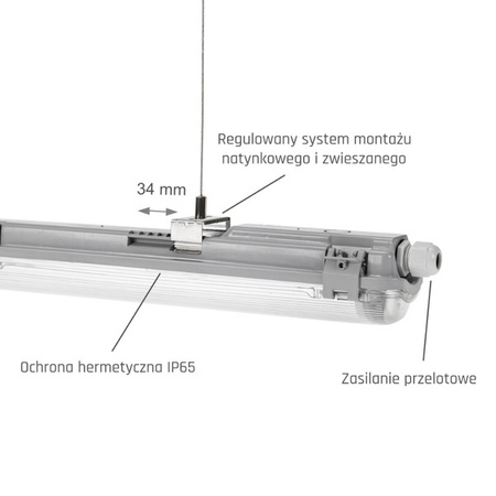 Przelotowa oprawa hermetyczna LIMEA LED TUBE SLIM 20W dł. 158cm | szary
