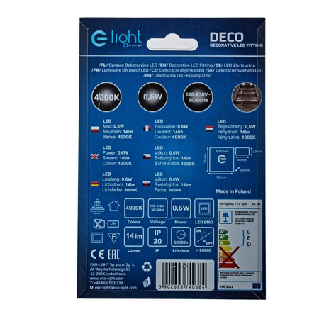 Oprawa schodowa LED 0,6W DECO barwa neutralna 4000K EKS0384