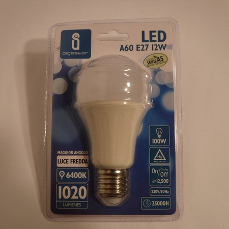 Żarówka LED E27 12W zimna 6400K A60
