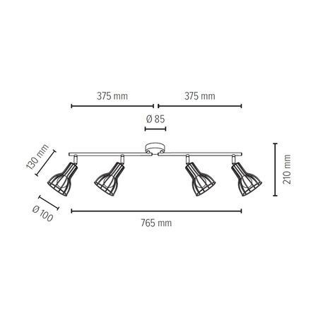 Lampa listwa czarna z drutu 4pkt MEGAN 105cm 2743404