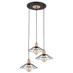 Lampa wisząca ALFA DOLI CZARNA & DREWNIANA 3xE27 52cm | 62546