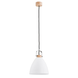 Lampa wisząca zwis HERMINA biały mleczny /drewno śr. 22cm