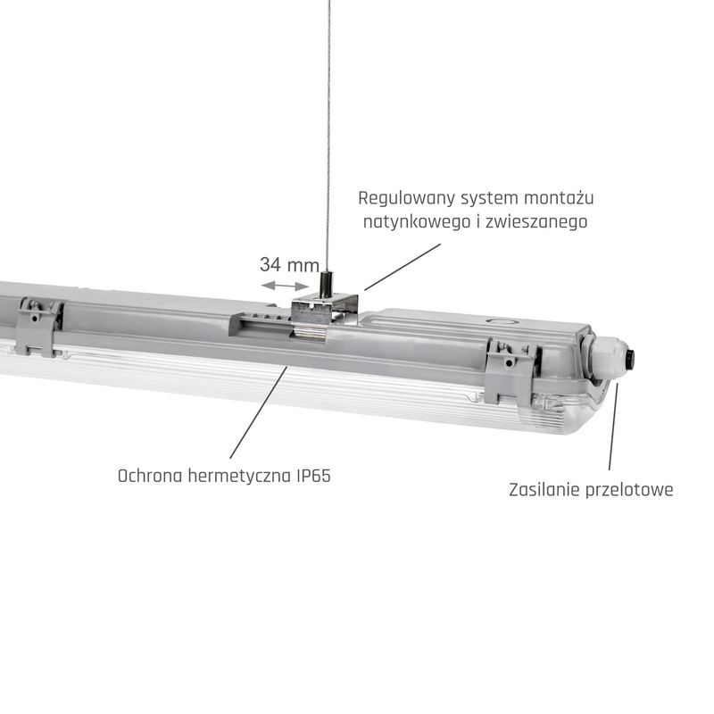 Przelotowa oprawa hermetyczna LIMEA LED TUBE SLIM 40W dł. 127cm | szary